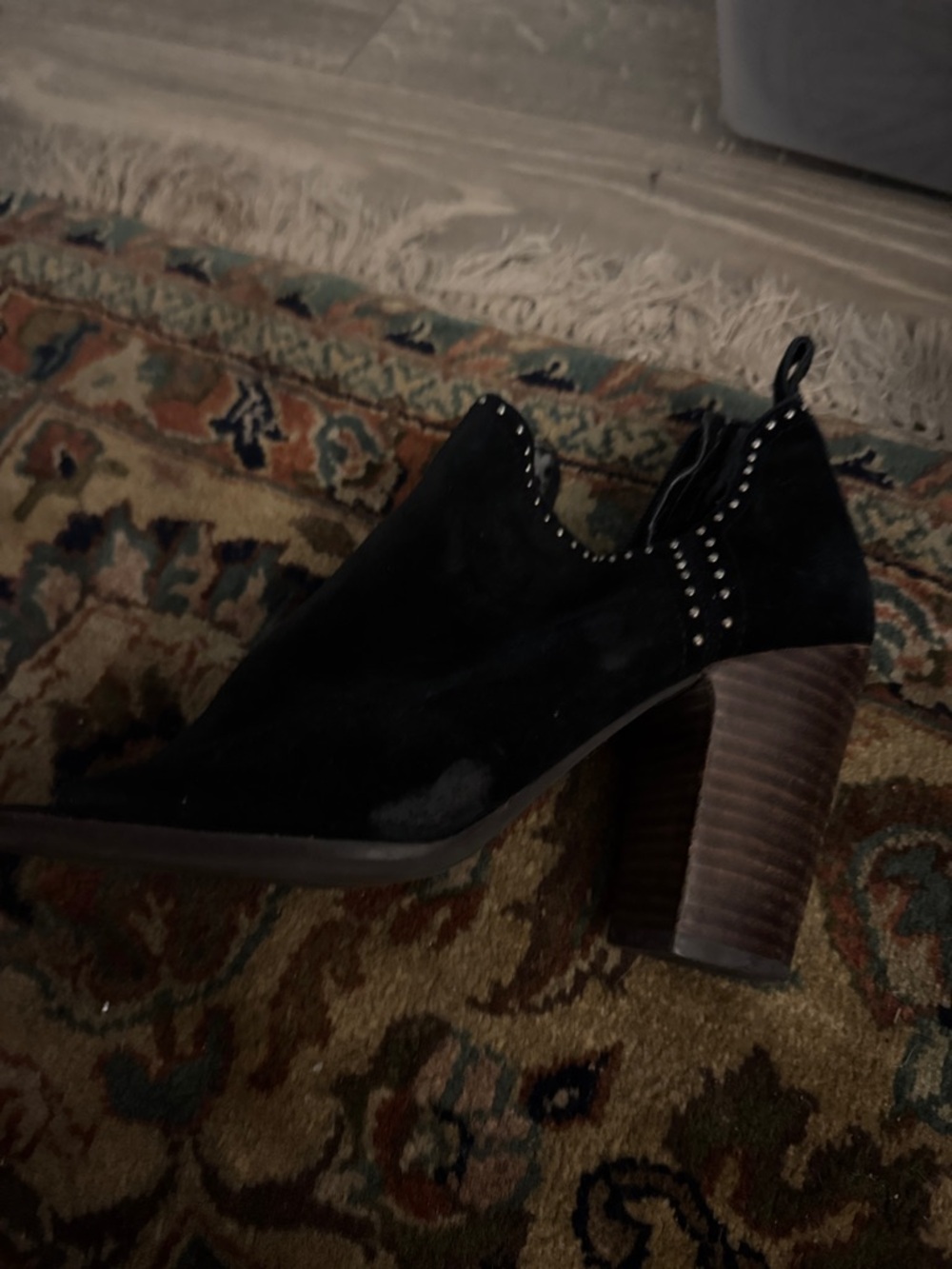 Lucky Brand Black Stud Trim Suede Block Heel Booties